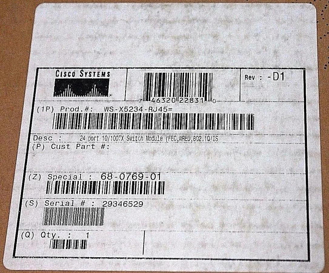 Used CISCO WS-X5234-RJ45 24 PORT 10/100TX SWITCH MODULE - FACTORY SEALED
