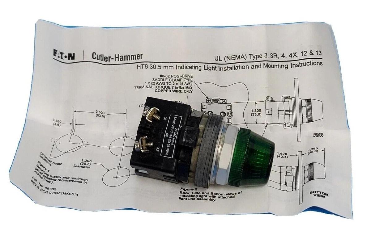 Used NIB EATON CUTLER-HAMMER HT8HBGT3 PILOT LIGHT 24V XFR GRN