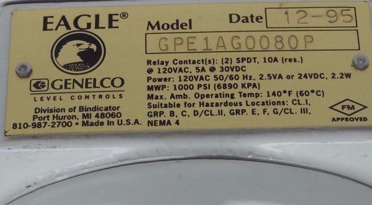 Used NEW EAGLE GENELCO GPE1AG0080P TRANSMITTER 120VAC 5S 30VDC 1000PSI MAX 11" STEM