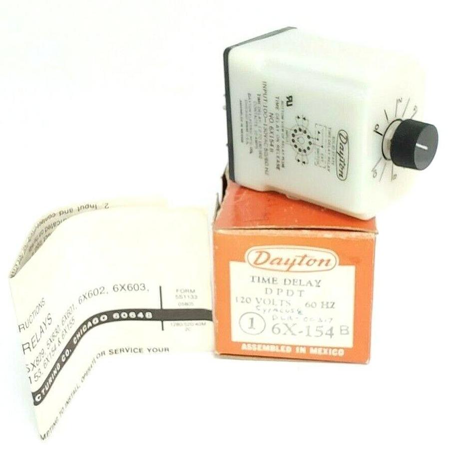 NIB DAYTON 6X-154B TIME DELAY RELAY DPDT TIME DELAY 1-180SEC, 100-130VAC