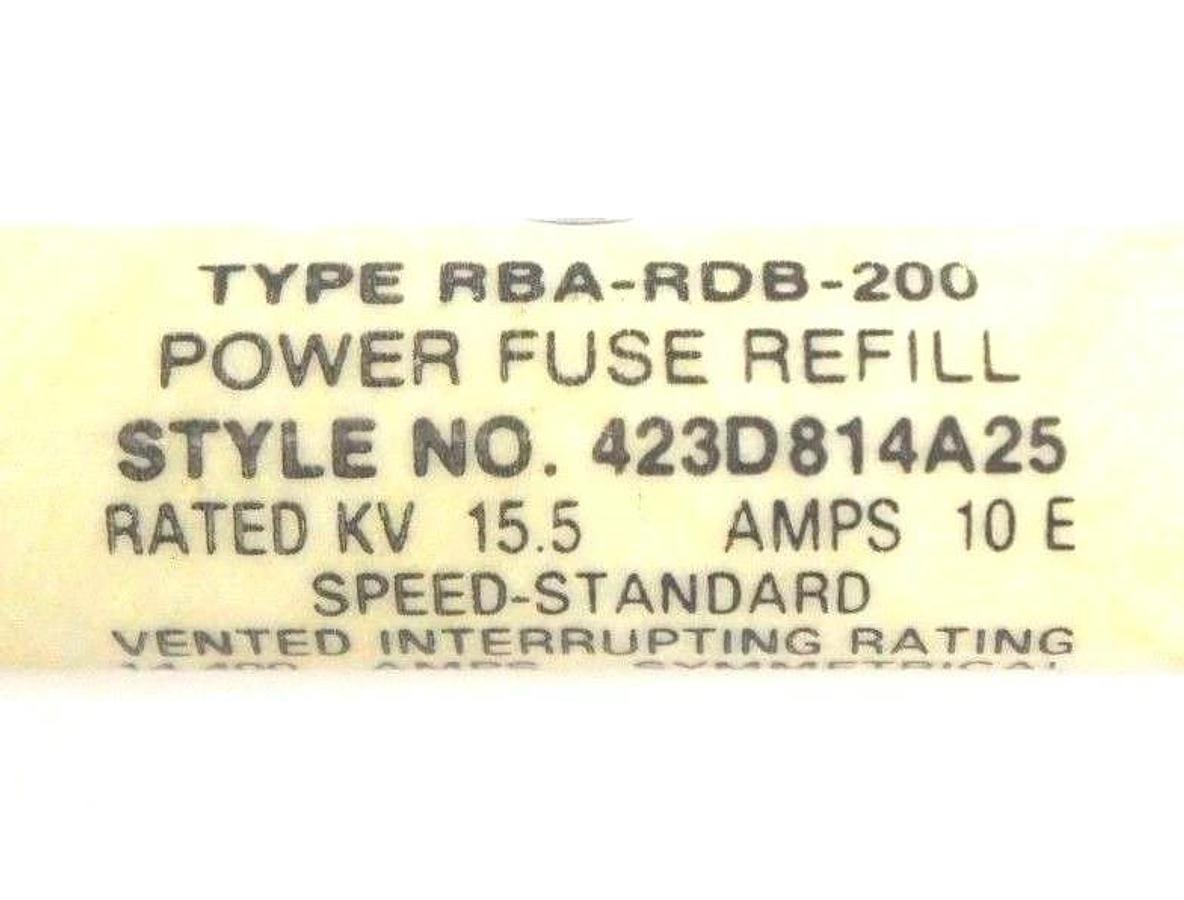 Used NEW WESTINGHOUSE TYPE RBA-RDB-200 POWER FUSE  REFILL STYLE 423D814A25