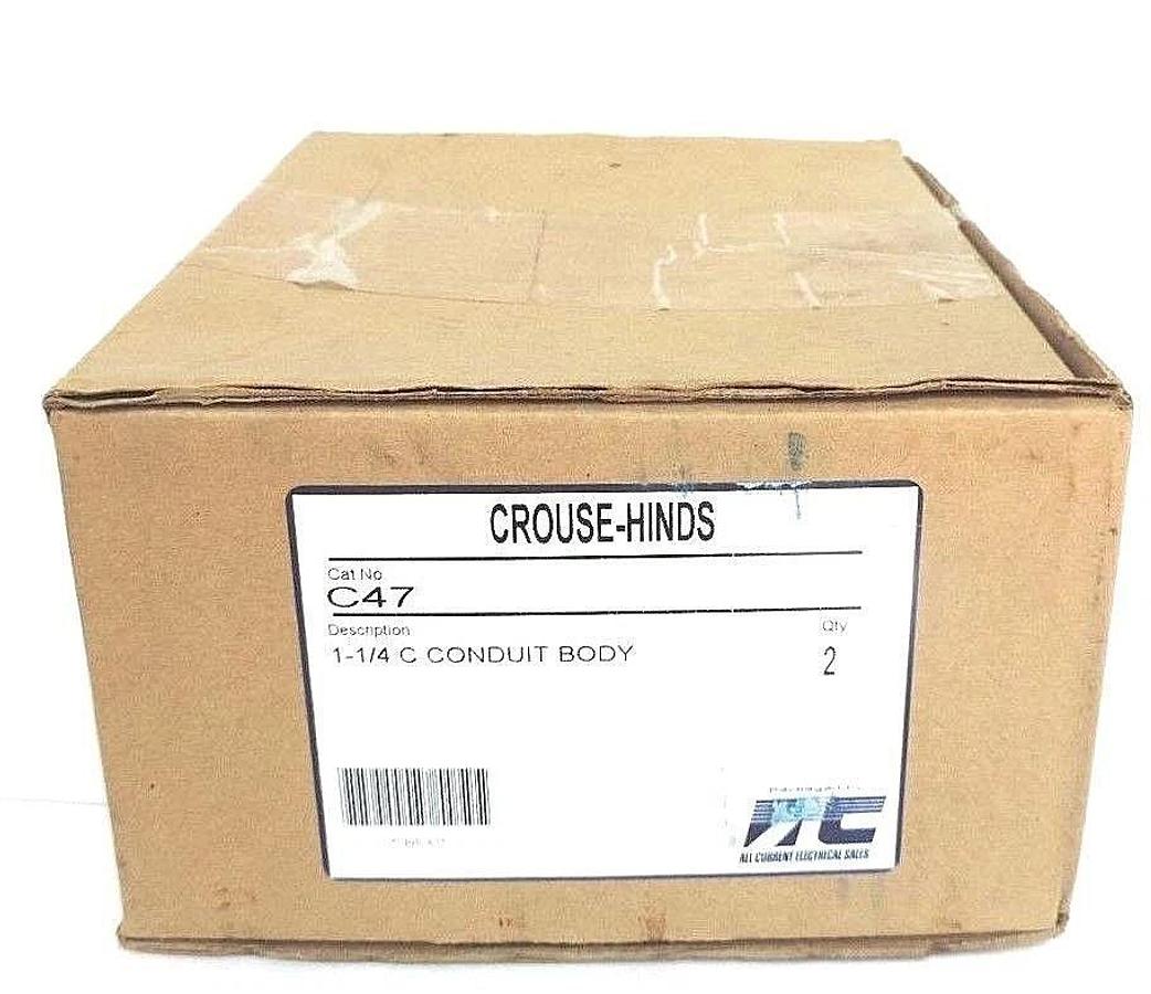 Used BOX OF 2 NEW COOPER CROUSE-HINDS C47 CONDUIT BODIES FORM C, 1-1/4"