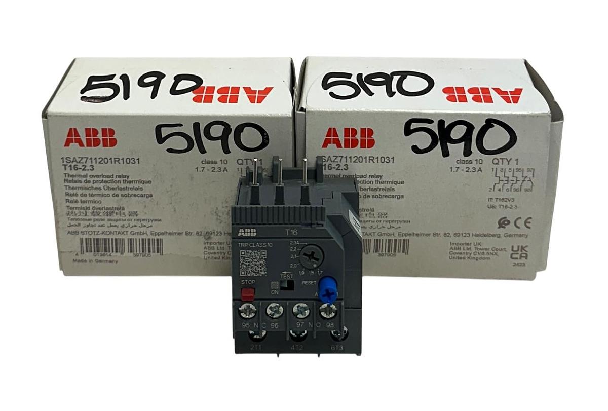 Used 2 ABB T16-2.3 / 1SAZ711201R1031 THERMAL OVERLOAD RELAYS 1.7-2.3A CLASS 10 NSMP