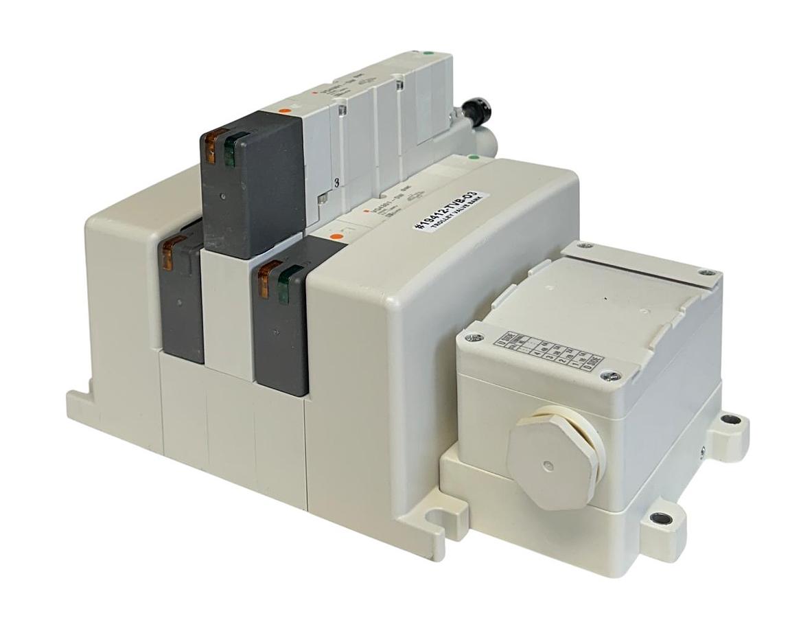 Used SMC 19412-TVB-03 / 19412TVB03 PNEUMATIC TROLLEY VALVE BANK VQ4301-5W 3-PORT NSNP