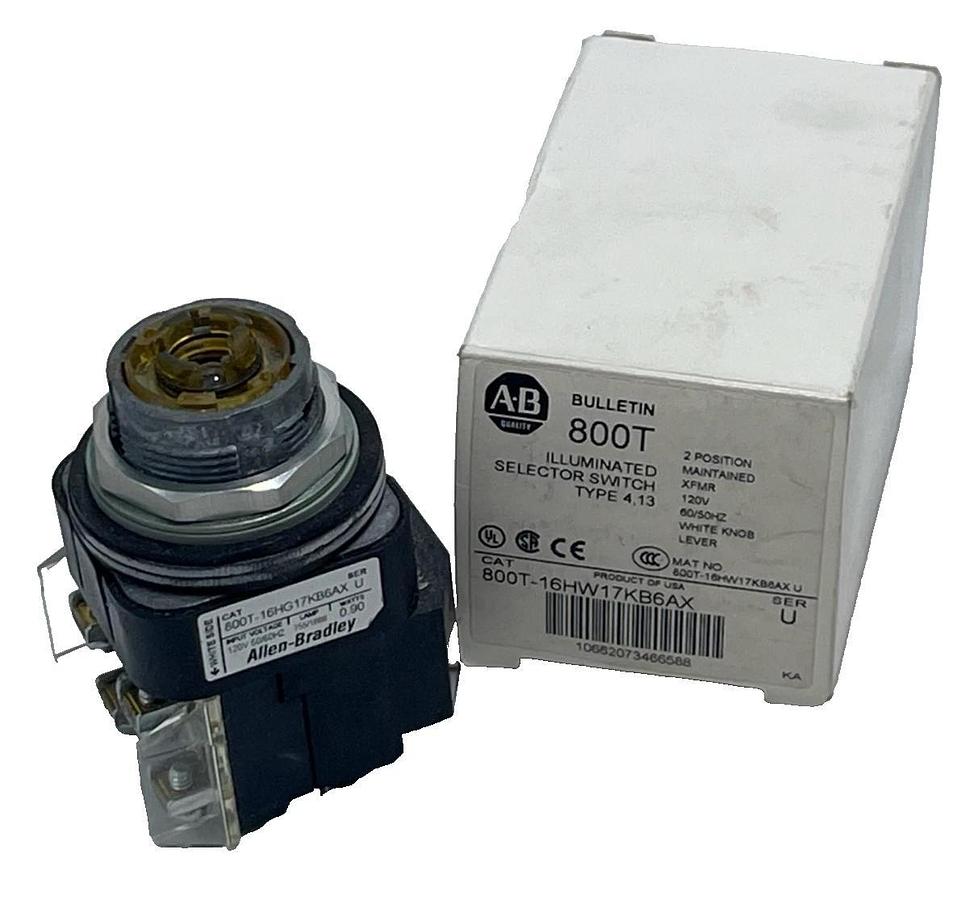 ALLEN BRADLEY 800T-16HW17KB6AX /U ILLUMINATED SELECTOR SWITCH 30mm *MISSING KNOB
