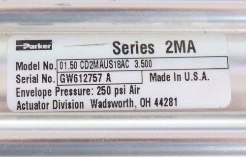 Used NEW PARKER 01.50 CD2MAUS18AC 3.500 PNEUMATIC AIR CYLINDER SERIES 2MA 250PSI