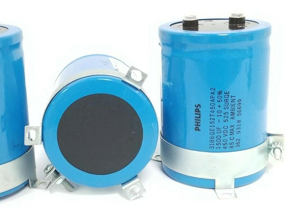 Used LOT OF 4 PHILIPS 3186GE152T450APA2 ELECTROLITIC CAPACITORS 1500 UF 450VDC 56699