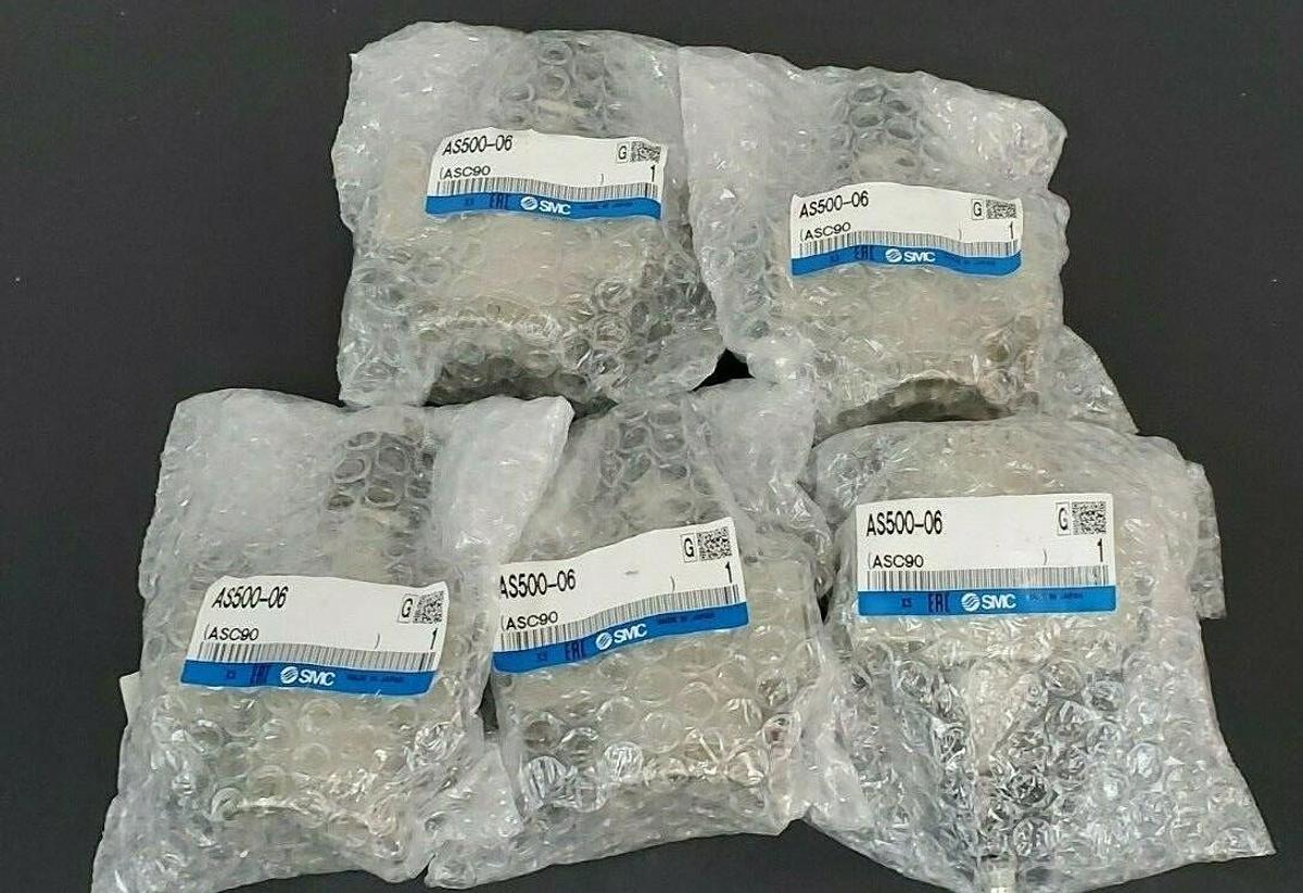Used LOT OF 5 NEW SMC AS500-06 FLOW CONTROL VALVES 3/4" NPT ASC90 AS50006