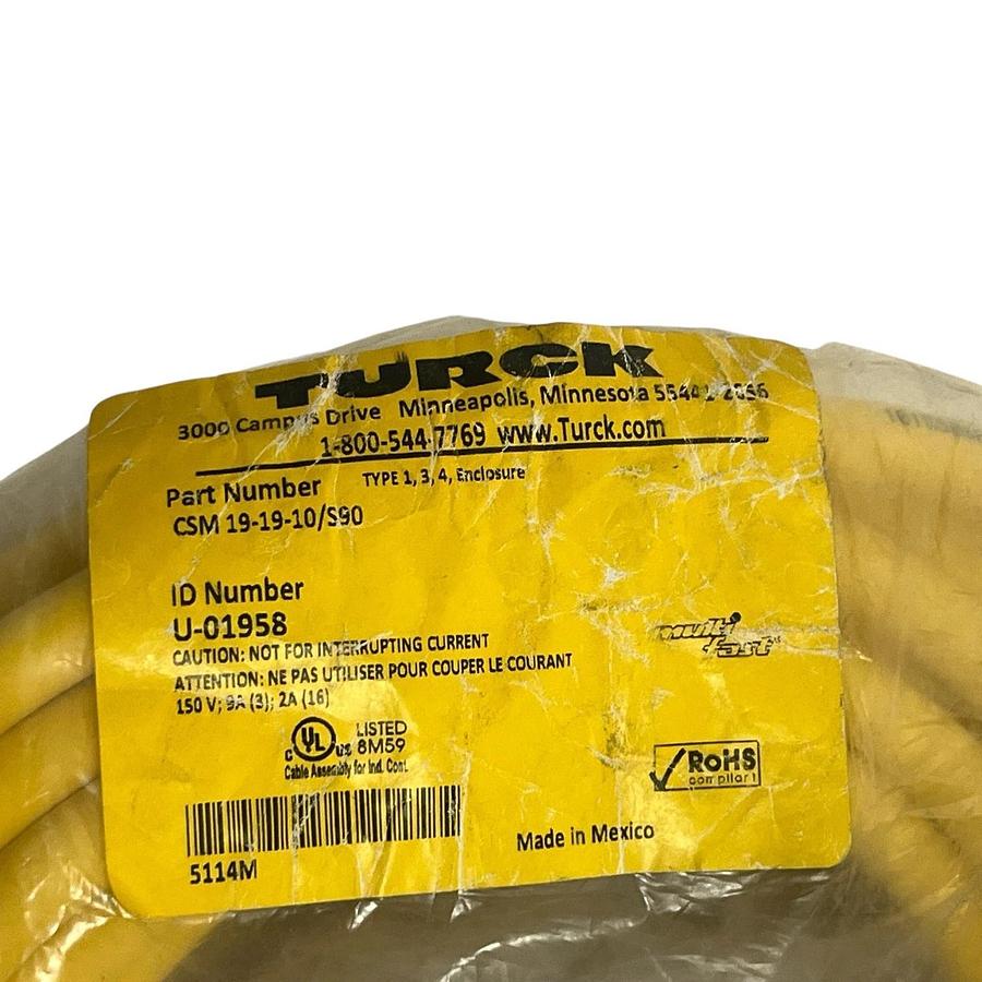 Turck CSM 19-19-10/S90 Cordset M23 19-Pin Male to Bare End 10m Yellow #U-01958