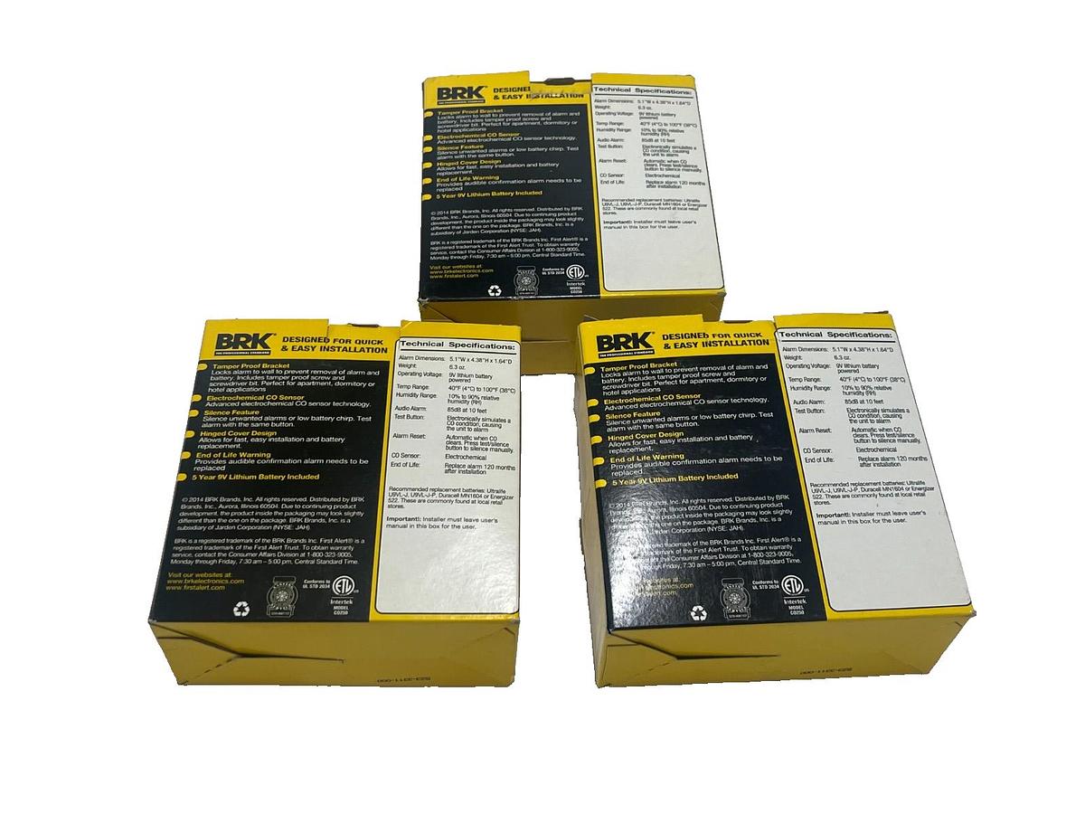 Used LOT of 3: BRK CO250LBT Carbon Monoxide Alarm 5yr Lithium Battery Tamper-Proof UL