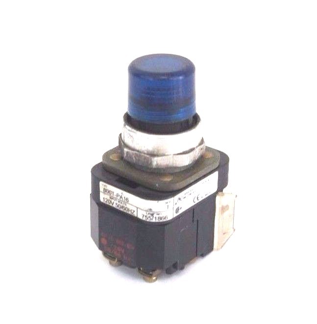 Used ALLEN BRADLEY 800T-PA16 PUSHBUTTON BLUE SER. T W/ 800T-XA SER. D CONTACT