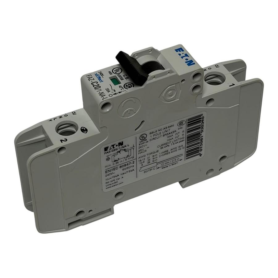 Eaton FAZ-C20/1-NA-L Miniature Circuit Breaker MCB 1 Pole 20A C Curve 240V New