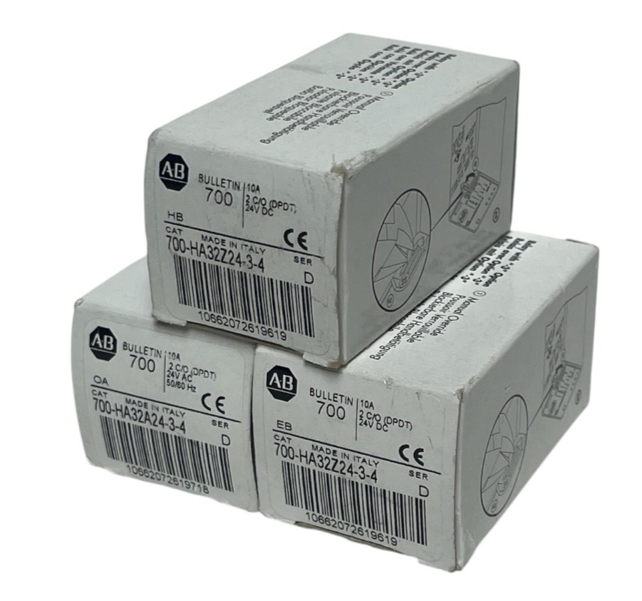 Used (LOT OF 3) Allen-Bradley 700-HA32Z24-3-4 Ser. D General Purpose Relay 24VDC NSMP