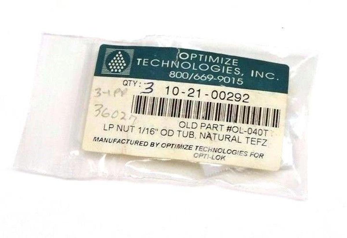 Used LOT OF 3 NEW OPTIMIZE TECHNOLOGIES 10-21-00292 LP NUT 1/16'' OD TUB NATURAL TEFZ