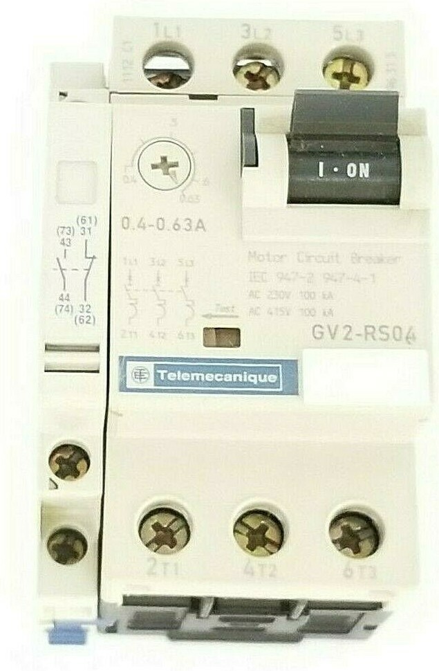Used TELEMECANIQUE GV2-RS04 STARTER 0.4-0.63A W/ GV2-AN11 AUX. CONTACT