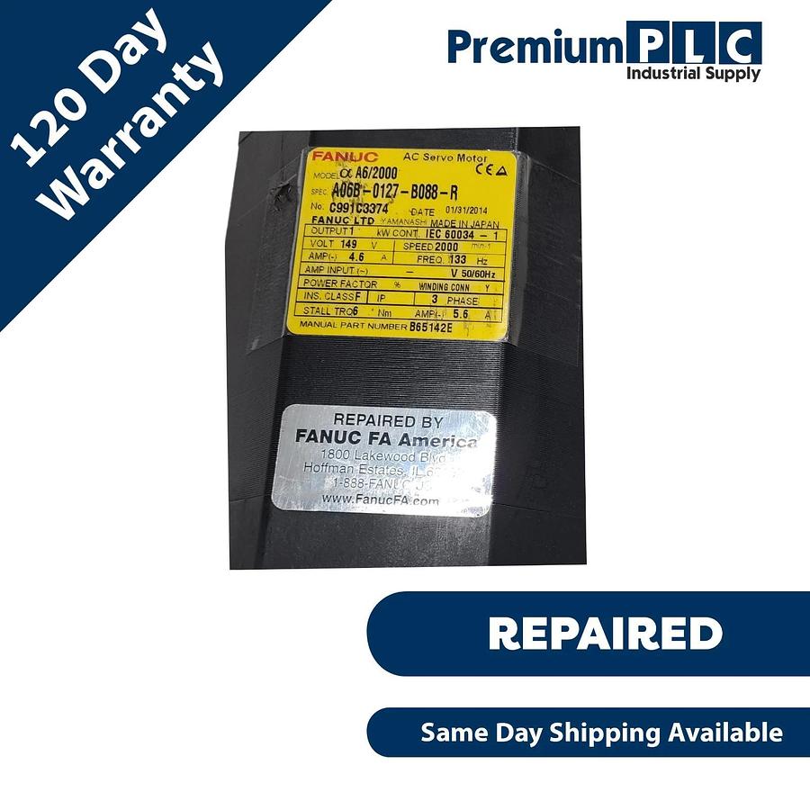 Refurbished REPAIRED FANUC A06B-0127-B088 ALPHA A6/2000 AC SERVO MOTOR 1kW A06B-0127-B088-R
