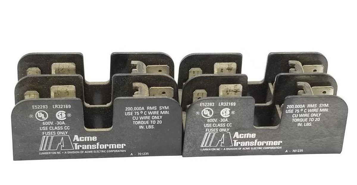 Used LOT OF 2 ACME TRANSFORMER A-701235 FUSE HOLDERS, 600V, 3A, 2P, A701235