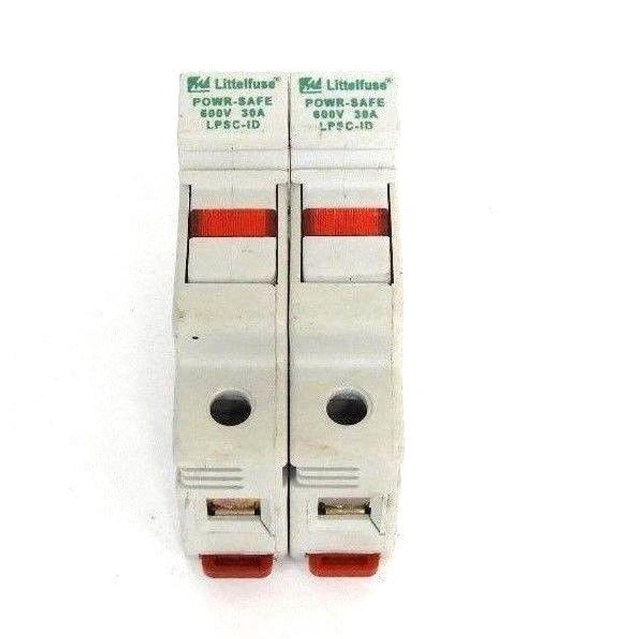 Used LOT OF 2 LITTLEFUSE LPSC-ID FUSEHOLDERS LPSCID 600V 30A W/ TWO KLDR 2 FUSES