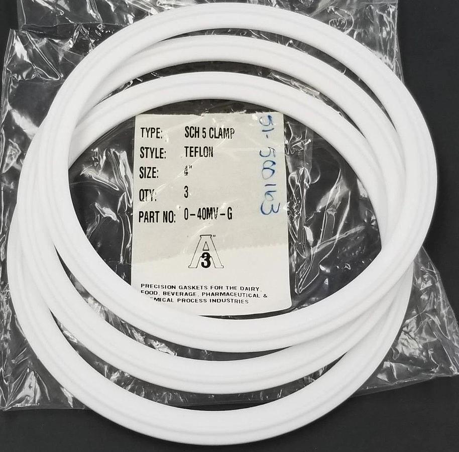 Used LOT OF 3 NEW PURESERVE SYSTEMS A3 0-40MV-G TEFLON SCH 5 CLAMP GASKETS 4''