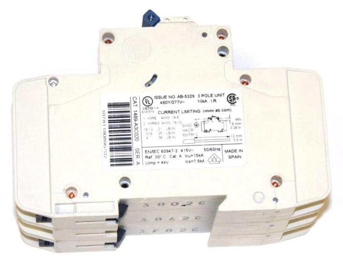 Used NIB ALLEN BRADLEY 1489-A3C020 INDUSTRIAL CIRCUIT BREAKER SER A, 1489A3C020