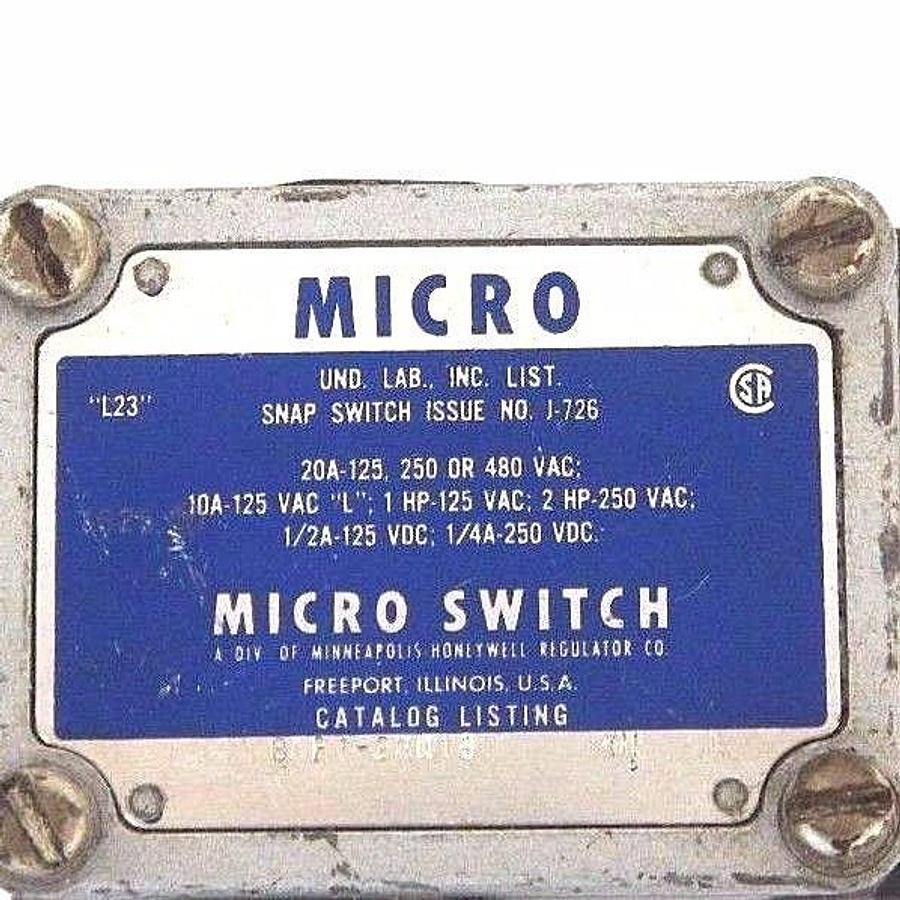 Used HONEYWELL MICRO SWITCH BAF1-2RN18 LIMIT SWITCH 20A, BAF12RN18