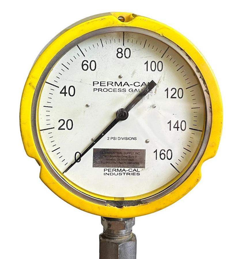 Used PERMA-CAL INDUSTRIES 121TID23Y23 DIAL INDICATING PRESSURE GAUGE 0-160PSI