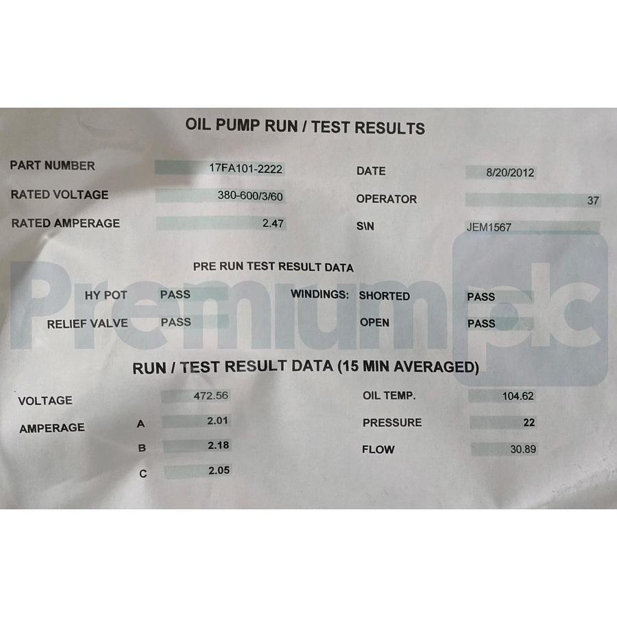Carrier Industrial 17FA101-222-2 | 17FA1012222 Oil Pump Package 1.5HP JEM1567