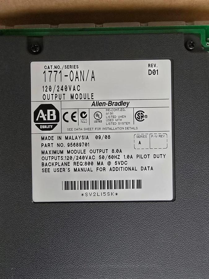 ALLEN BRADLEY 1771-OAN /A PLC-5 AC OUTPUT MODULE 120/240V REV. D01 1771OAN NSMP