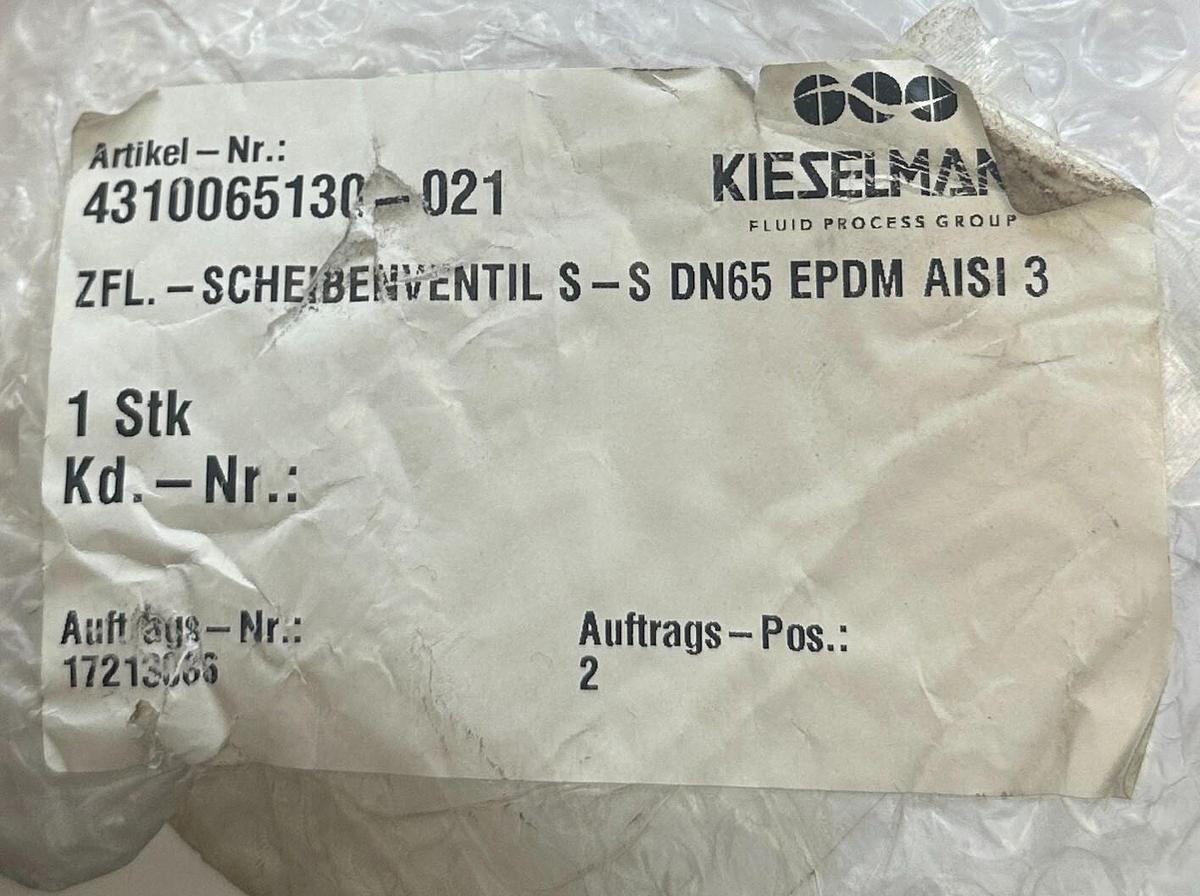 Used KIESELMANN 4310065130-021 / 4310065130021 FLANGED BUTTERFLY VALVE 2-1/2'' NSMP