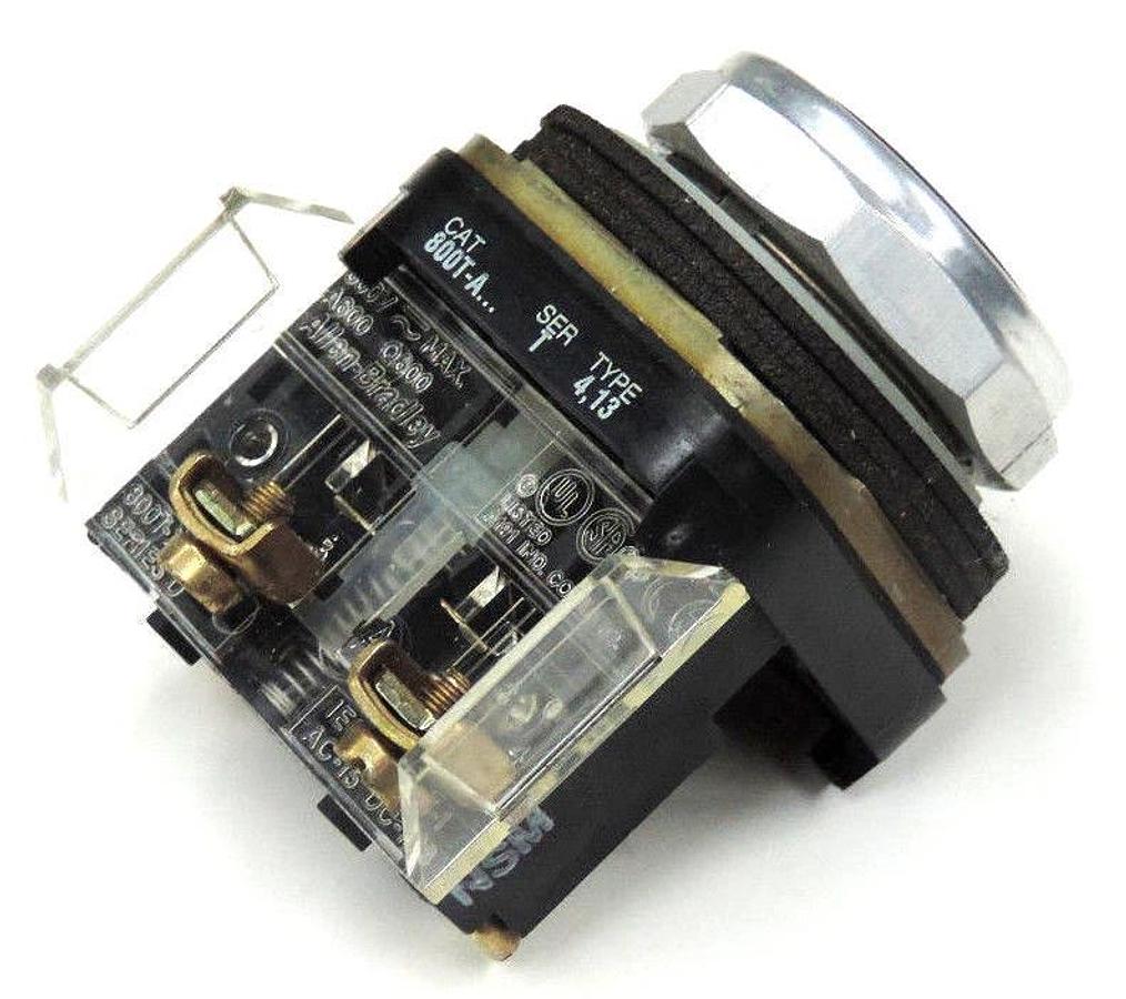 Used ALLEN BRADLEY 800T-A PUSHBUTTON 800TA SER. T W/ 800T-XD1 SER. D CONTACT BLOCK
