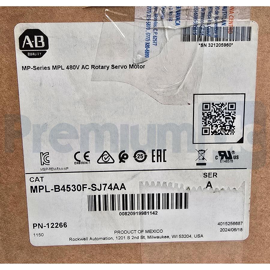 Used ALLEN BRADLEY MPL-B4530F-SJ74AA /A Kinetix MPL AC SERVO MOTOR 460V w/BRAKE NSMP