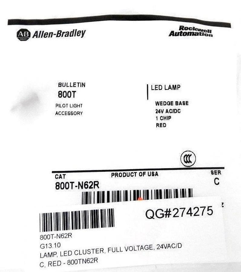 Used LOT OF 6 NEW ALLEN BRADLEY 800T-N62R RED LED SER. C WEDGE BASE 24V AC/DC
