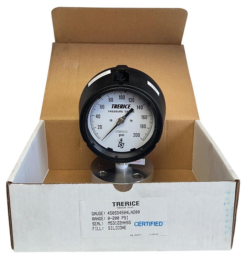 TRERICE 450SS4504LA200 / M53122HHSS PRESSURE GAUGE 0-200PSI SILICONE NSMP