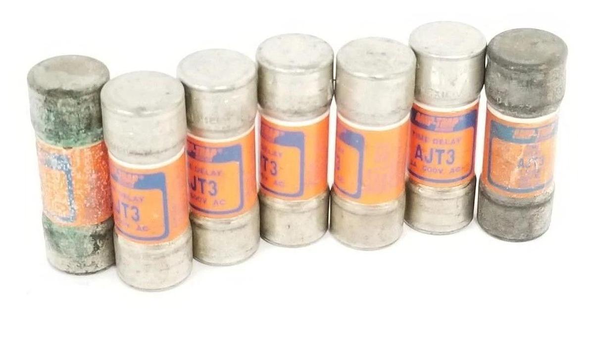 Used LOT OF 7 FERRAZ SHAWMUT AJT3 AMP-TRAP 2000 TIME DELAY FUSES 6A, 600V