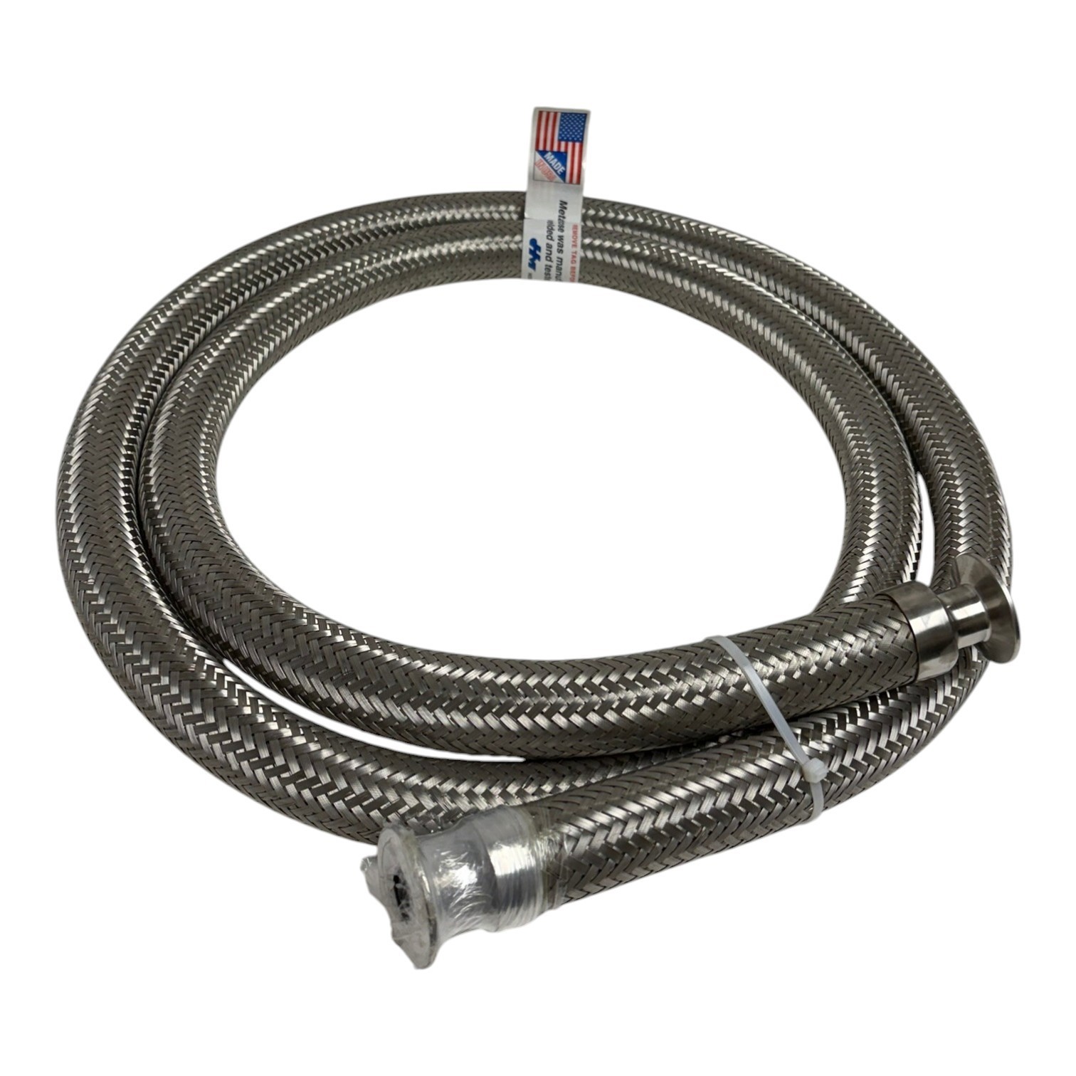 Used Hose Master 10ft Stainless Steel Braided Flexible Metal Hose 1-1/2" OD 2" Flange