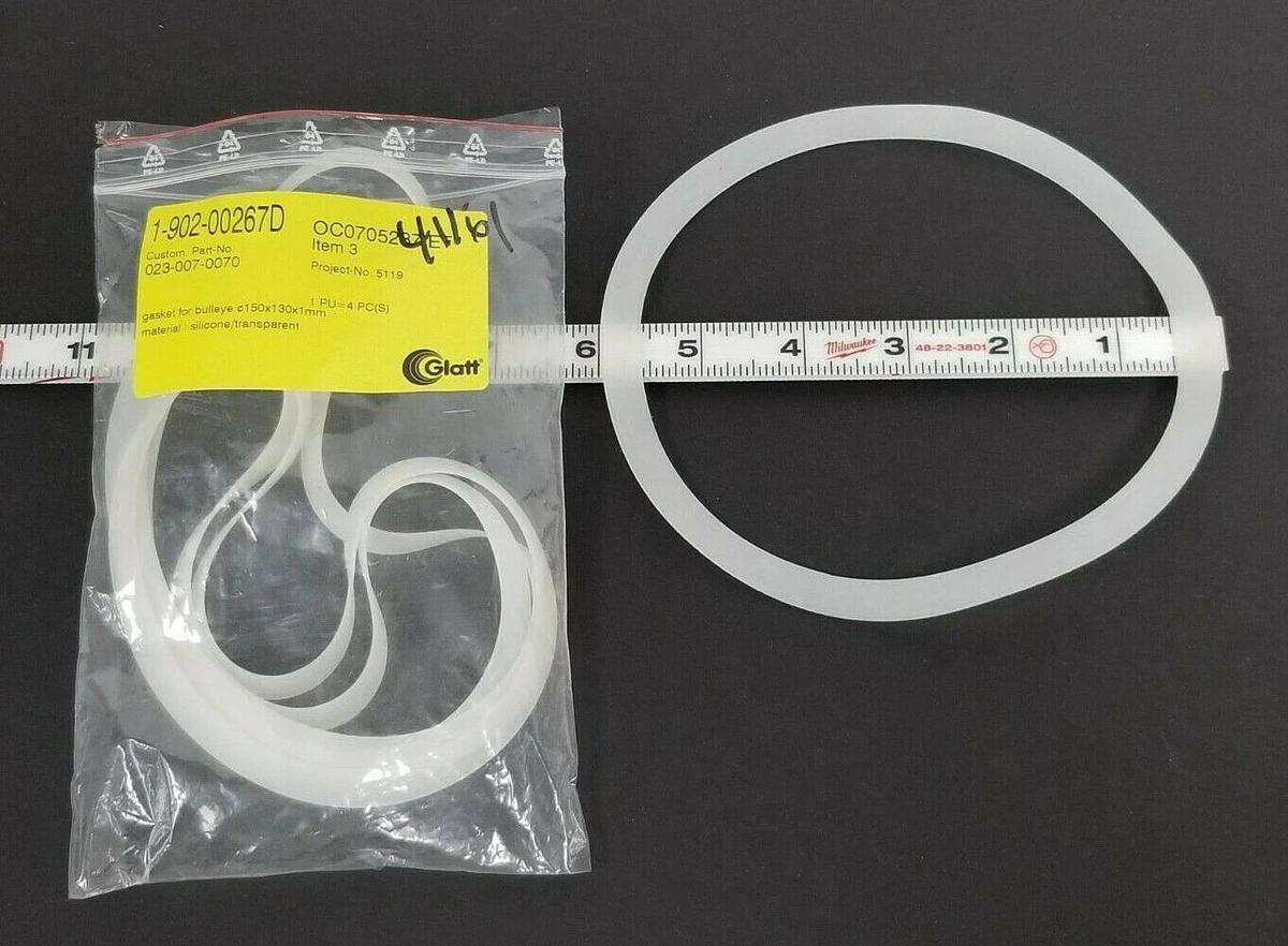 Used LOT OF 4 NEW GLATT 1-902-00267D TRANSPARENT SILICONE BULLEYE GASKETS 150X130X1MM