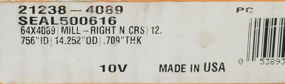 Used NIB TIMKEN 21238-4089 LARGE BORE SEAL SEAL500616, 12.756'' ID, 14.252'' OD