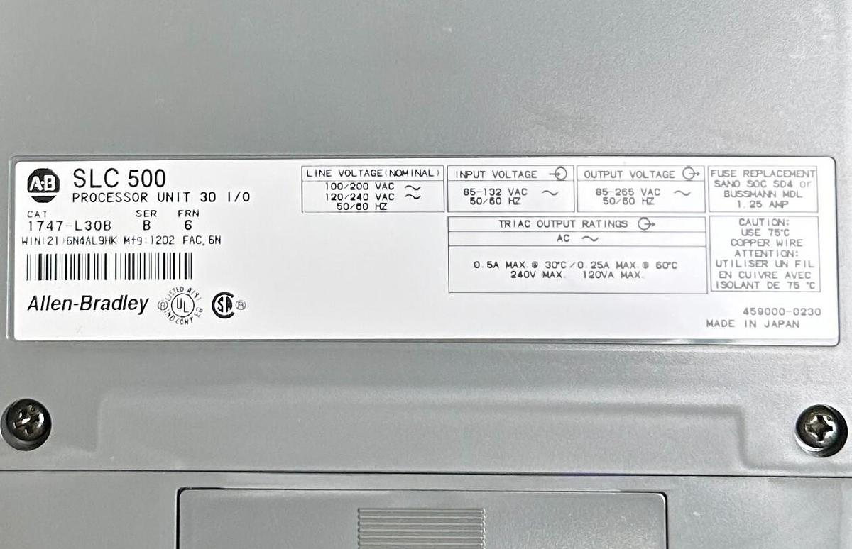 Used ALLEN BRADLEY 1747-L30B /B SLC500 PROCESSOR UNIT 30 I/O CONTROLLER NSMP