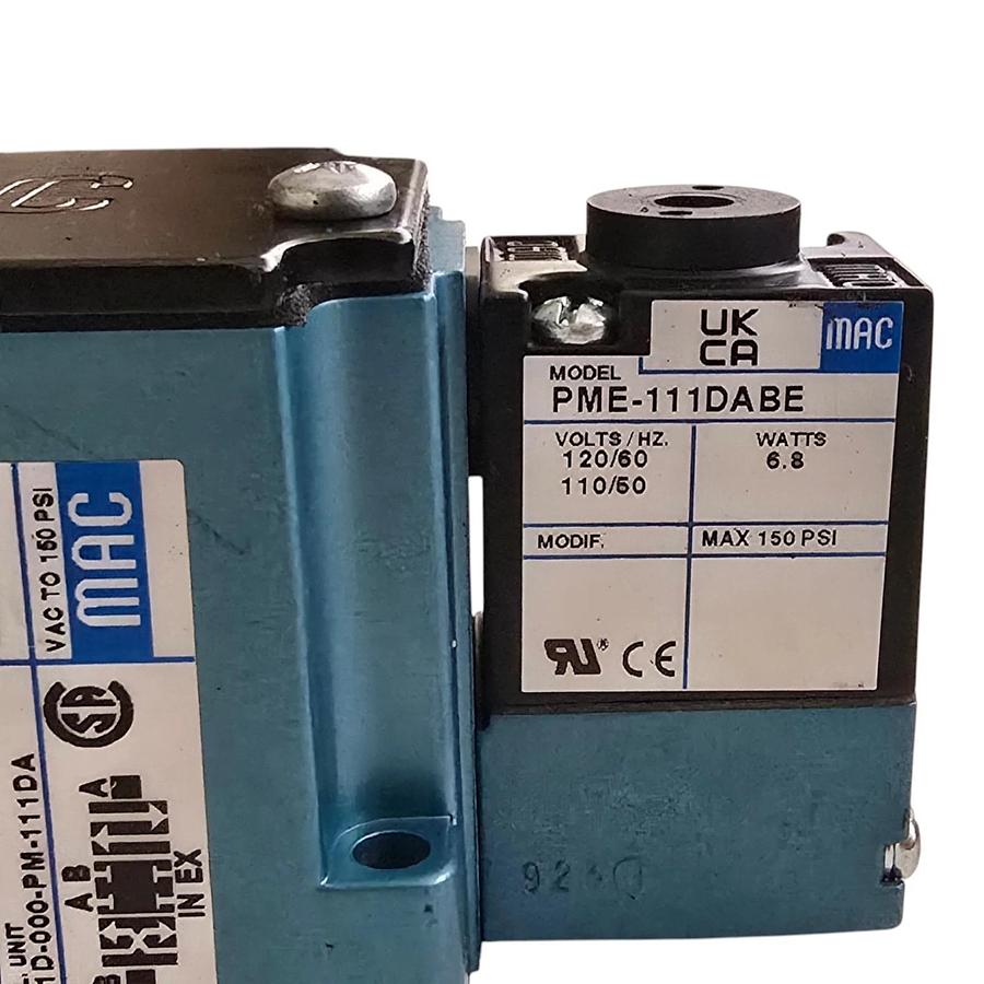 MAC Valves 6331D-000-PM-111DA Solenoid Valve w/ PME-111DABE Pilot 120VAC 150PSI