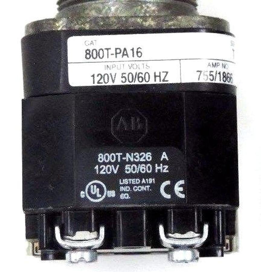 Used ALLEN BRADLEY 800T-PA16 PUSHBUTTON 800TPA16 SER. T W/ 800T-N326 SER. A, 800T-XA