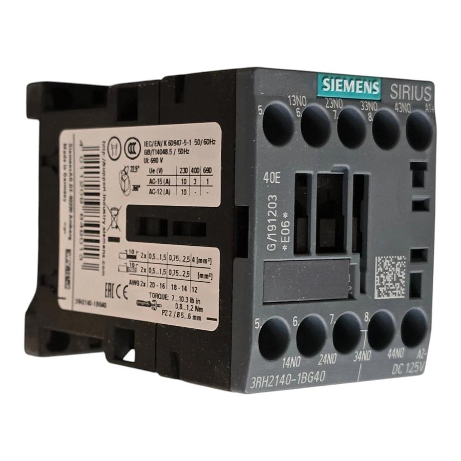 Siemens 3RH2140-1BG40 SIRIUS Contactor Relay 4 NO 125V DC Coil Size S00 NSMP 662643906844