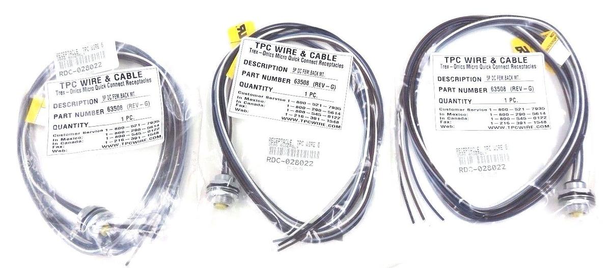 LOT OF 3 NEW TPC WIRE & CABLE 63508 5P DC FEM. BACK MT. P/N 63508 (REV. G)