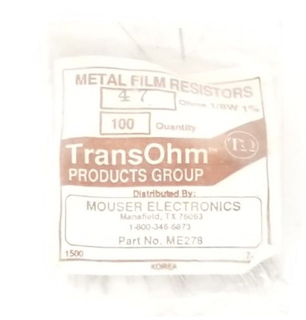 Used NEW MOUSER ELECTRONICS ME278 METAL FILM RESISTORS 47 OHMS, 1/8W 1% (QTY:100)