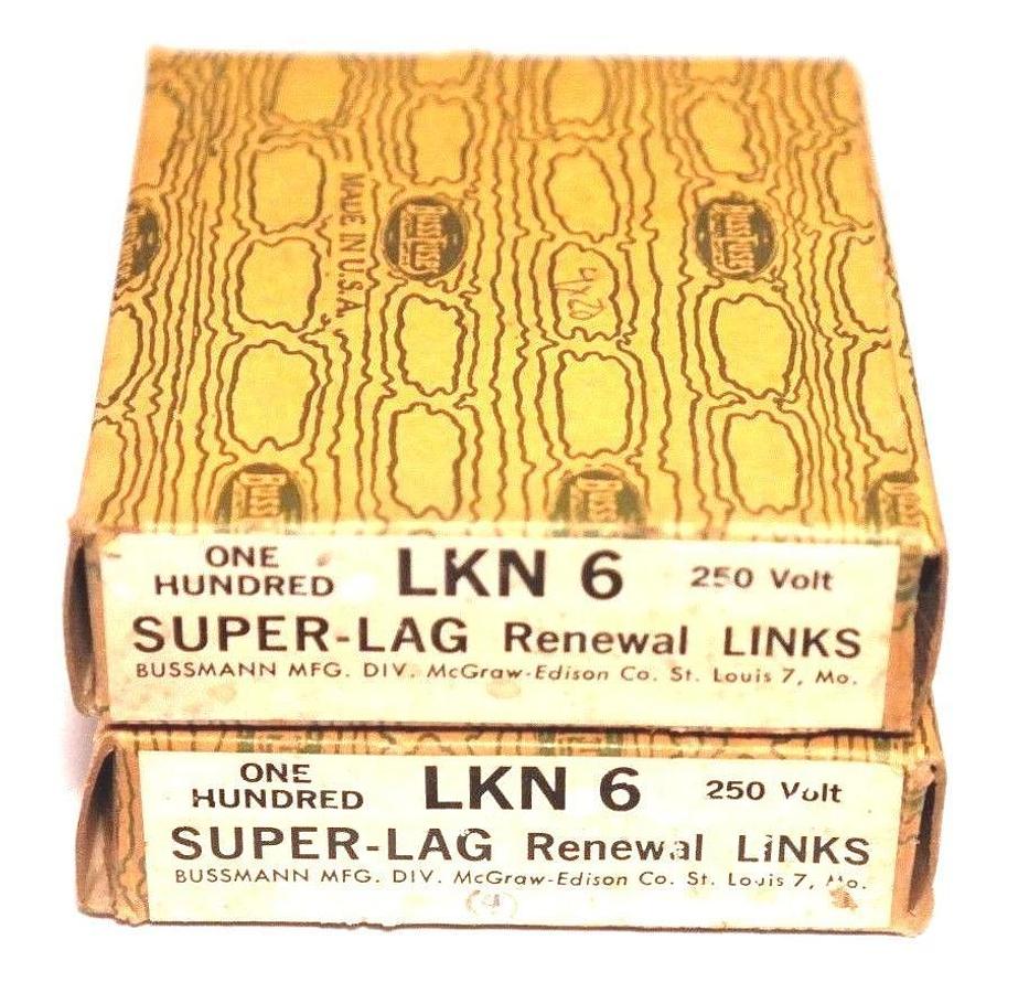 LOT OF 160 NIB BUSSMANN LKN-6 SUPER-LAG RENEWAL LINKS LKN6, 250V