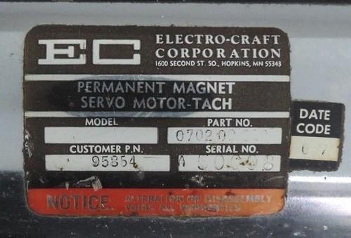Used REPAIRED ELECTRO-CRAFT 0702-09-010 SERVO MOTOR W/ TACHO FEEDBACK E702, 070209010