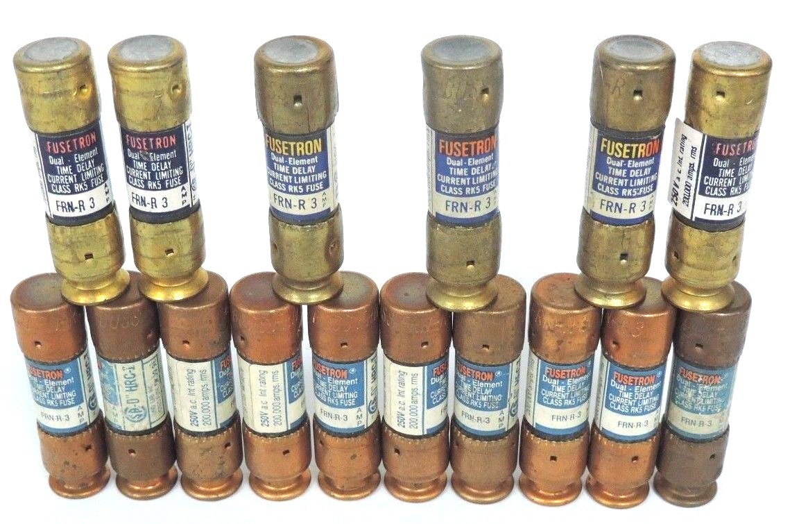 Used LOT OF 16 BUSSMANN FRN-R-3 FUSETRON DUAL-ELEMENT CLASS RK5 FUSES 250V 3AMP
