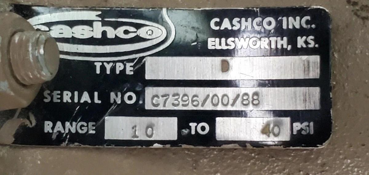 Used CASHCO TYPE D 10-40PSI REGULATOR VALVE ASSY W/ 0-100PSI GAUGE & QT8-316 FITTING