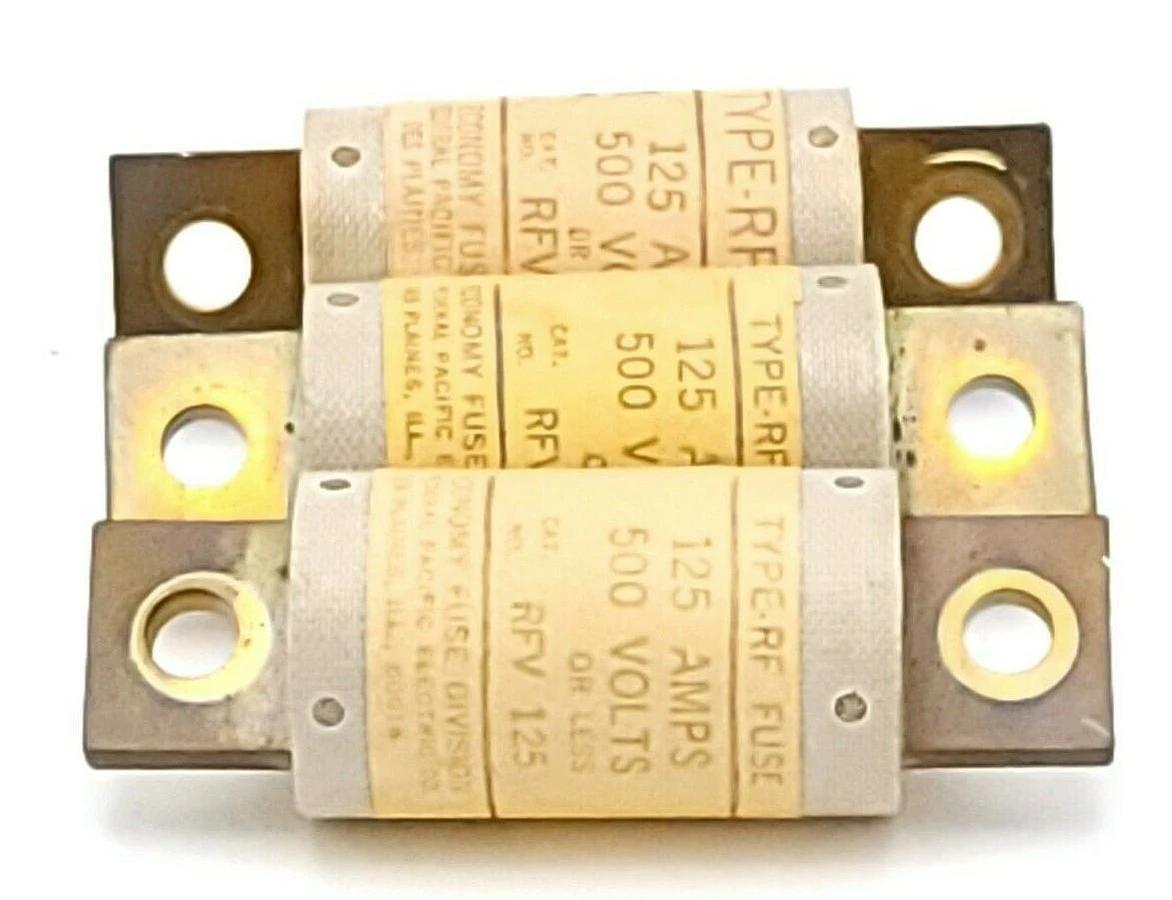Used LOT OF 3 ECONOMY FUSE RFV-125 TYPE RF FUSES 125A 500V RFV125