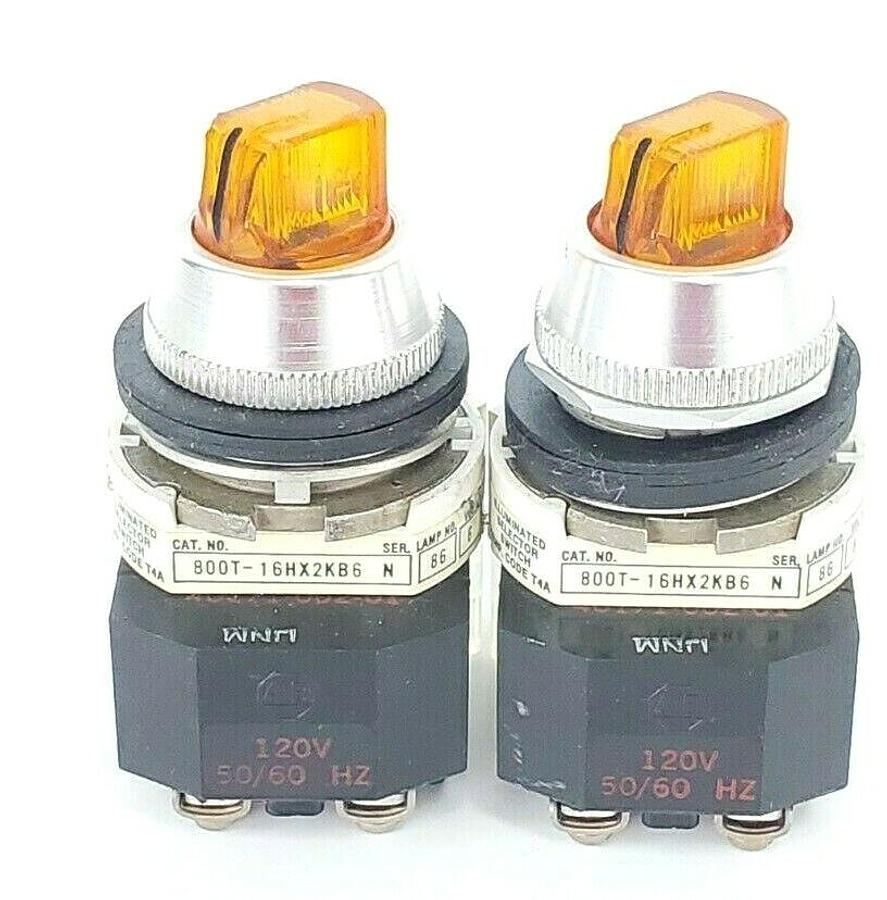 Used (2) ALLEN BRADLEY 800T-16HX2KB6 SELECTOR SWITCH AMBER SER. N W/ 800T-XA SER. C