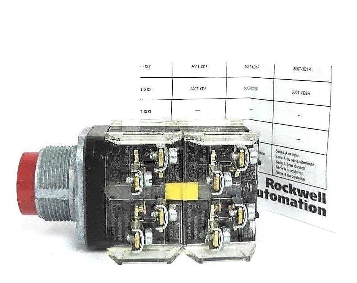 Used NIB ALLEN BRADLEY 800T-B6C PUSH BUTTON RED EXTENDED HEAD SER. T , 4NO - 4NC
